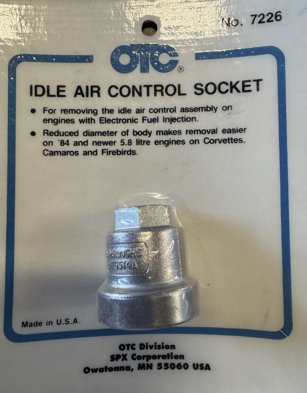 OTC 7226 IDLE AIR CONTROL SOCKET For Corvettes, Camaros  Firebirds.1-1/4"Hex