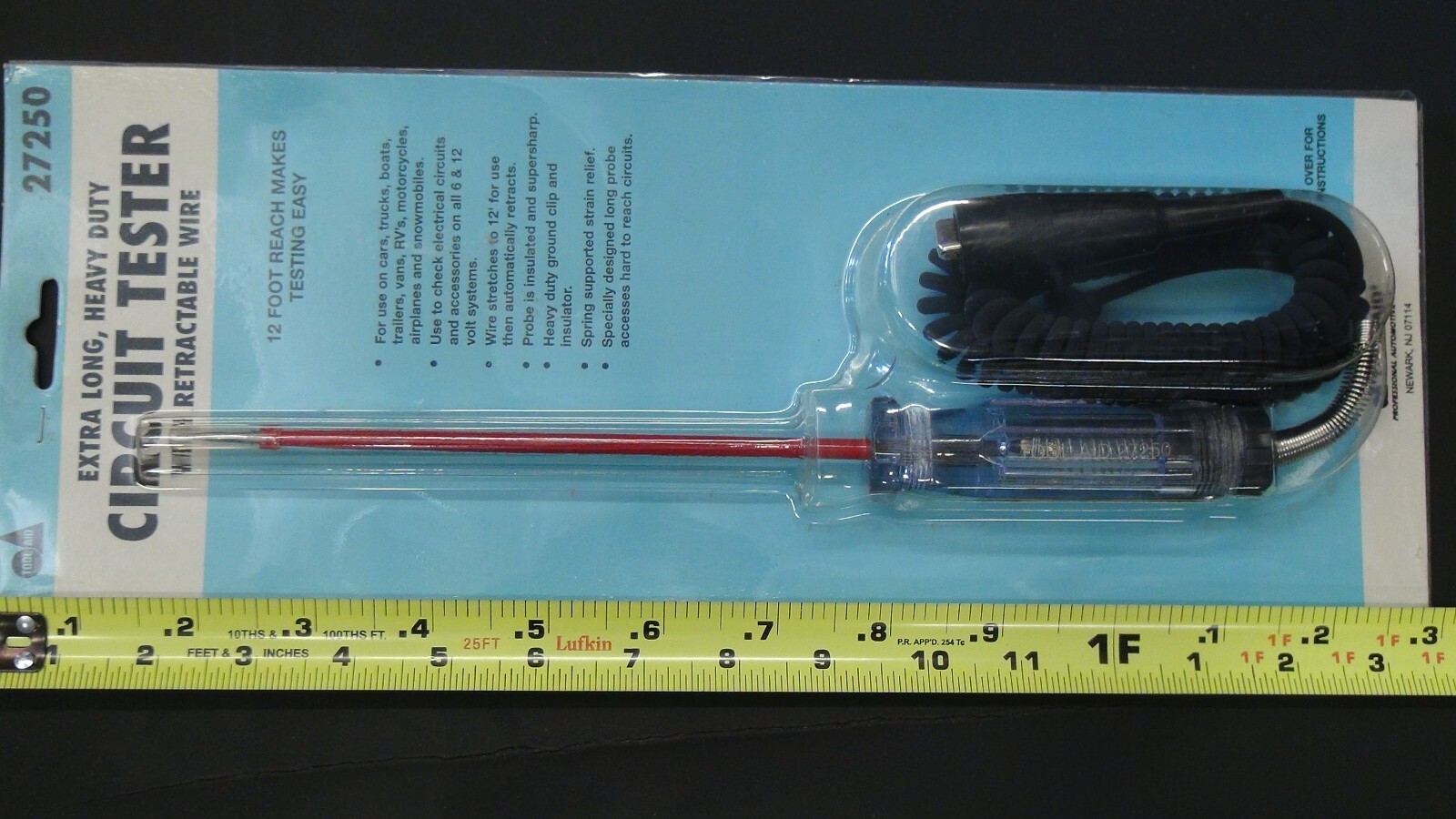 S & G Tool Aid 27250 Heavy Duty Circuit Tester w/ Retractable Wire & Long Probe