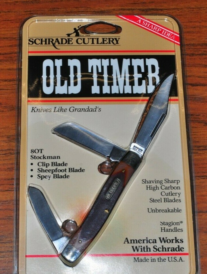 SCHRADE CUTLERY 8OT OLD TIMER STOCKMAN KNIVES LIKE GANNDAD'S MADE IN USA