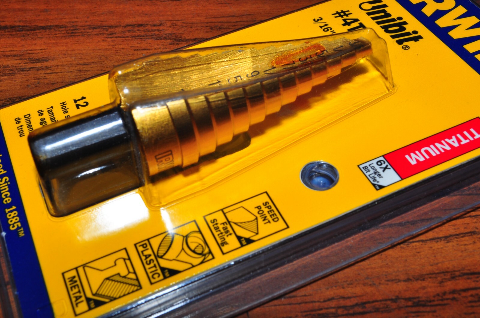 UNIBIT 4T STEP DRILL TITANIUM 12 hole sizes 3/16-7/8"  IRWIN 15104 MADE IN USA