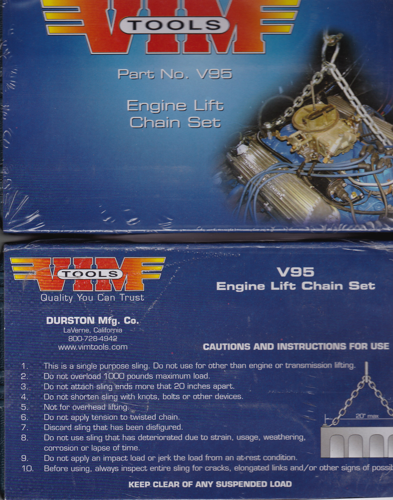 VIM V95 Engine Lift Loop & Chain 28" Long, in Blue Plastic Case