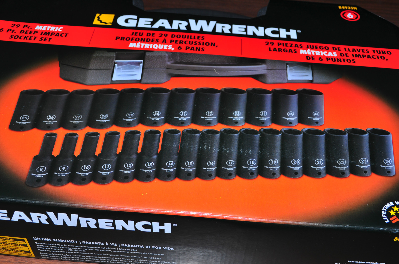 29 Pcs 1/2" Drive 6 point Metric Deep Impact Socket Set 8-36MM Gearwrench 84935N - Image 3
