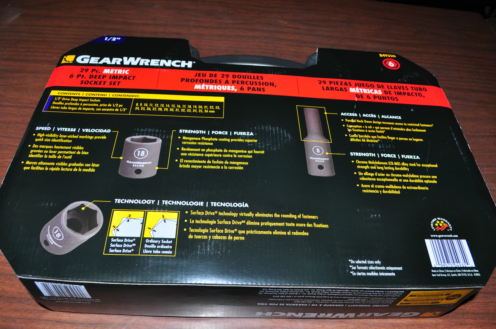 29 Pcs 1/2" Drive 6 point Metric Deep Impact Socket Set 8-36MM Gearwrench 84935N - Image 5