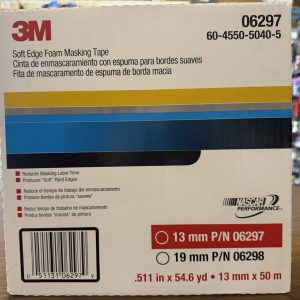 3M 06297 Soft Edge Foam Masking Tape, 13 mm width (0.511 inch) x 50 m (54yds)