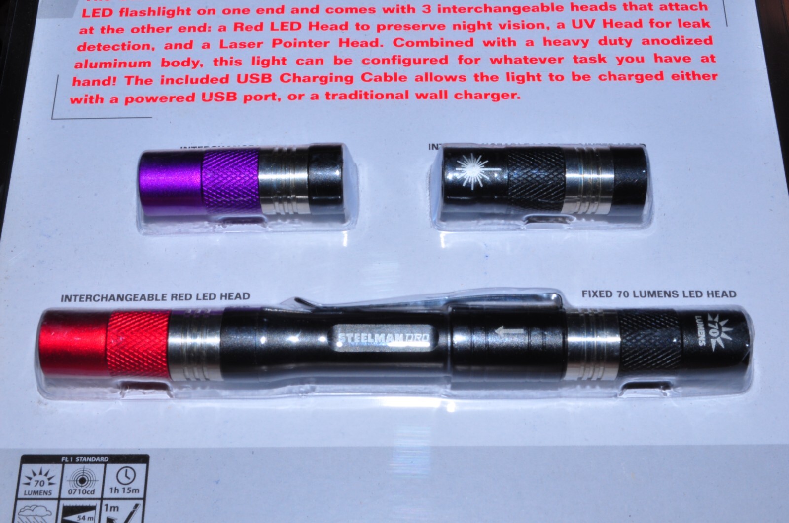 Dual Head Rechargeable pen light  Steelman Pro 78719- UV and bright light