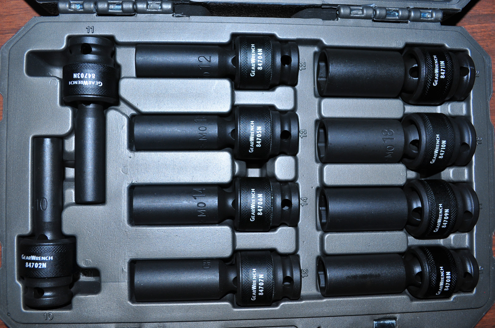 GearWrench 84945N 10 Pc. 1/2" Drive Metric Deep Universal Socket Set 10-19MM