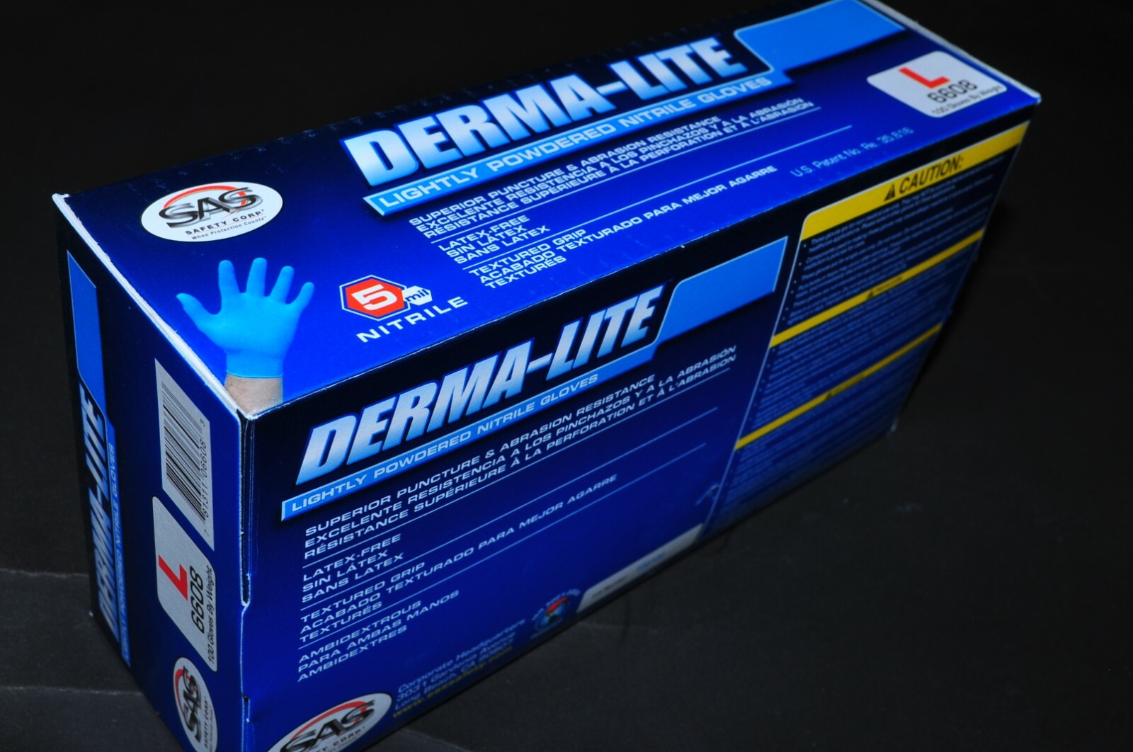 Gloves Derma-Lite Lightly Powdered Nitrile Large Size100 pk 5 Mil Thick SAS 6608