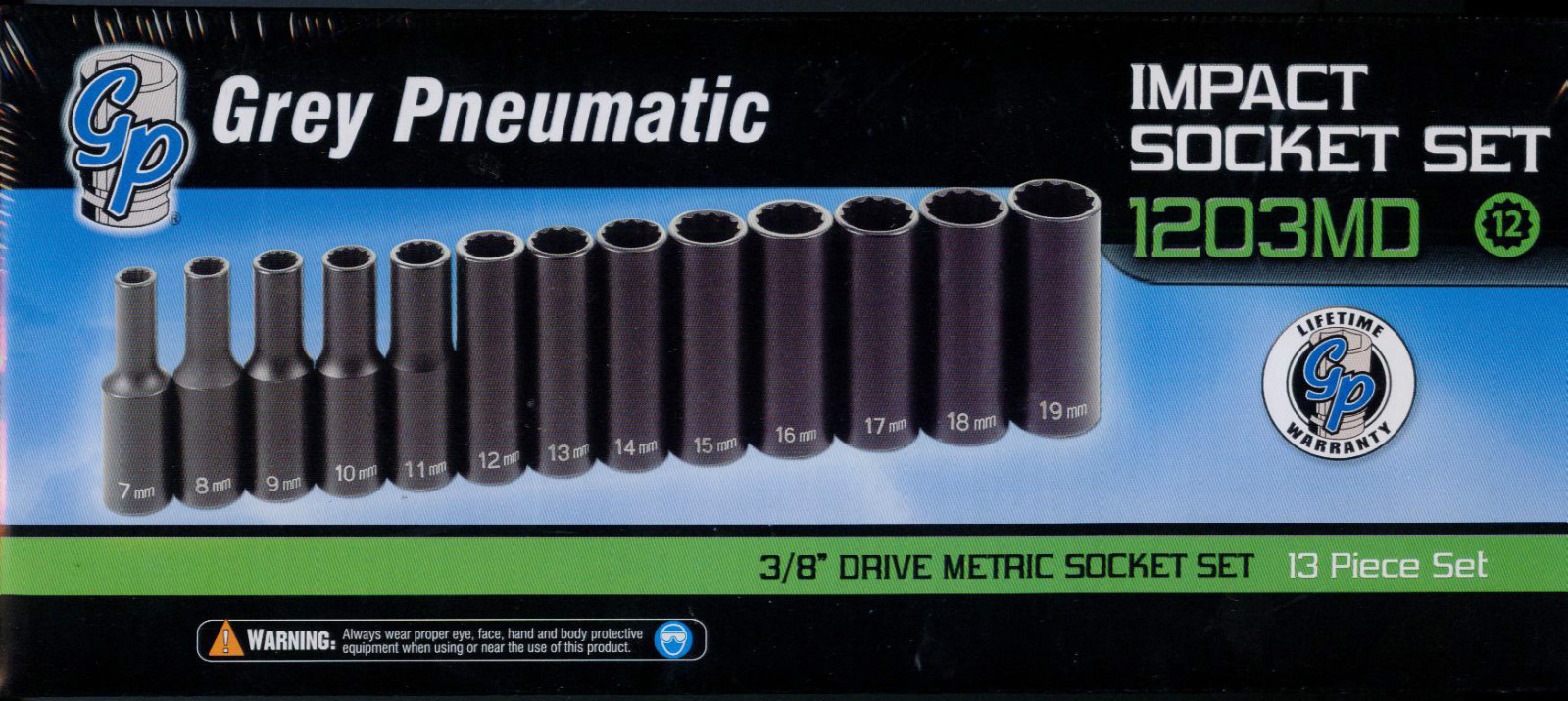 Grey Pneumatic (1203MD) 3/8-inch Drive 12-Point Deep Metric Impact Socket Set