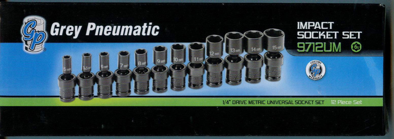 Grey Pneumatic (9712UM) 12 Pcs 1/4" Drive Metric Impact Universal Set 5MM-15MM