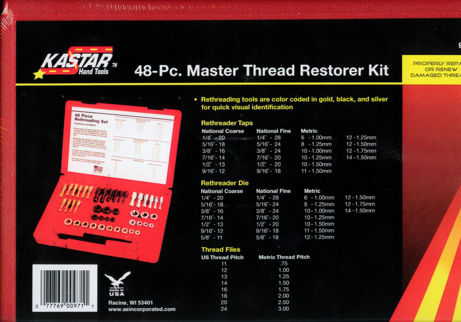 Kastar 971 48 Pc. Fractional & Metric Rethreading Set - Image 3