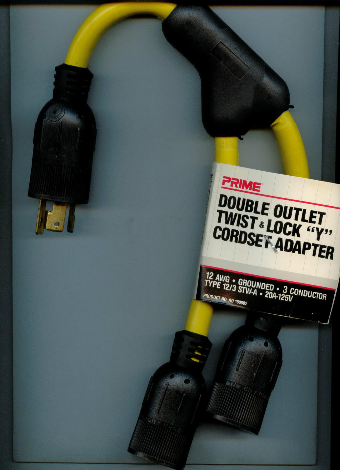Prime 150802 Double Outlet Twist & Lock Y Cordset Adapter Splitter Female Recept