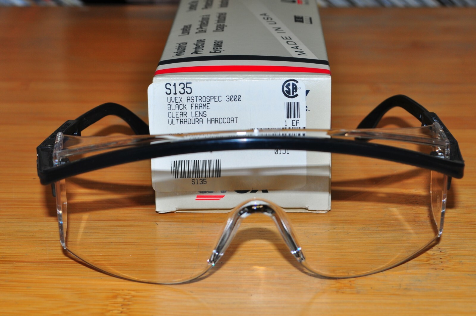 UVEX S135 Goggles Eye Glass Eyewear Clear Lens Black frame Anti-Chemical UV USA