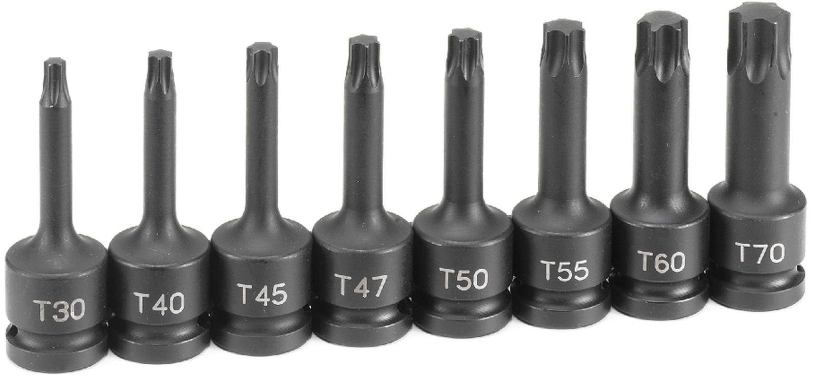 1/2" Drive 8 Piece Internal Star Torx Impact Driver set T-30 to T-70 Grey 1300T