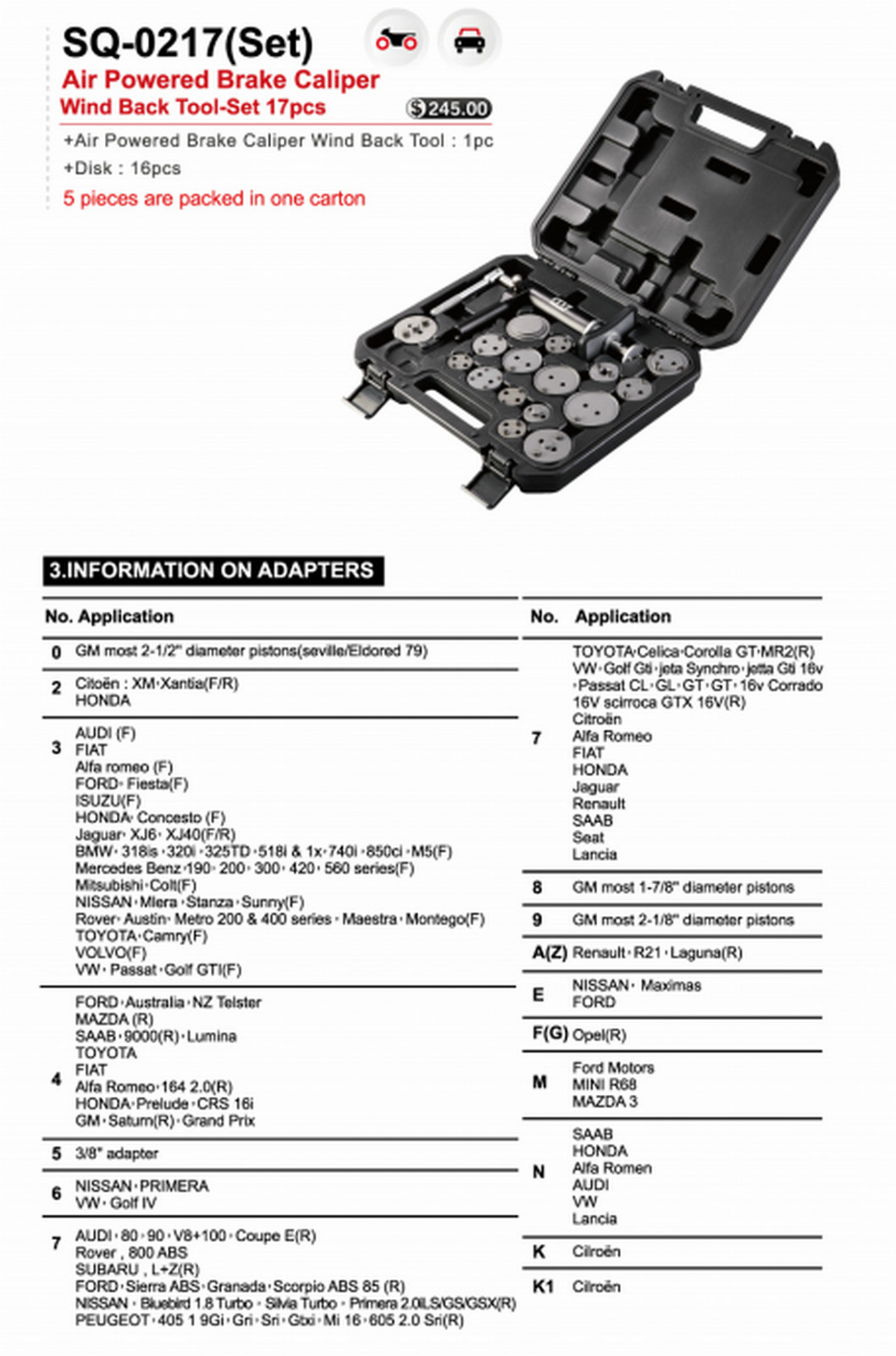 17 Pcs.Air Powered Brake Caliper Master Set cover domestic Asian & European