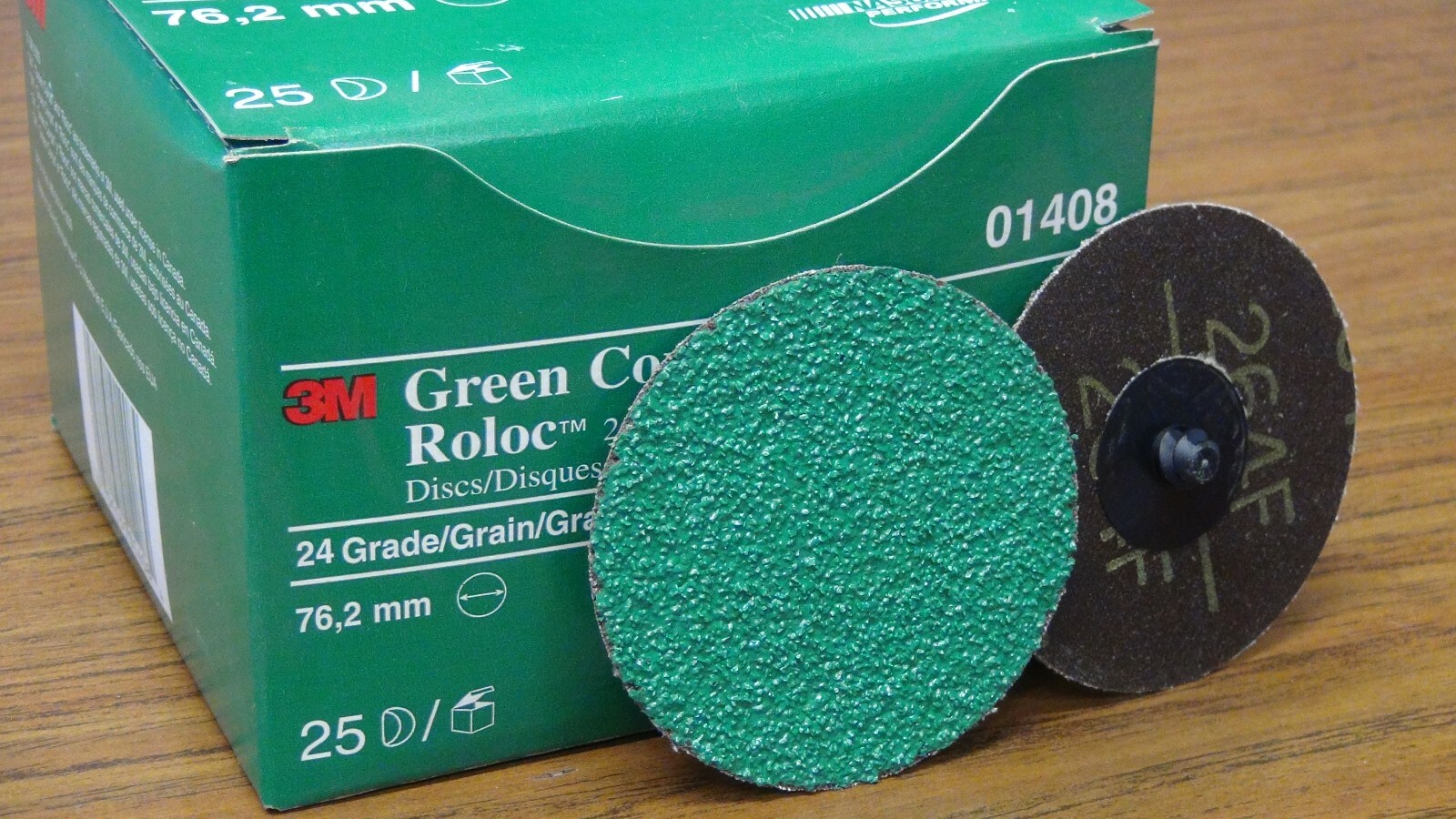 3M™ 01408 Green Corps™ Roloc™ Disc 3M 1408 3 inch, 24YF Grit , 25 discs per box