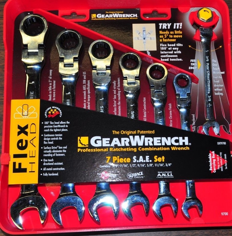 Danaher KD 9700 7 Piece SAE Flex Head Combination Gear Wrench Set 3/8"-3/4"