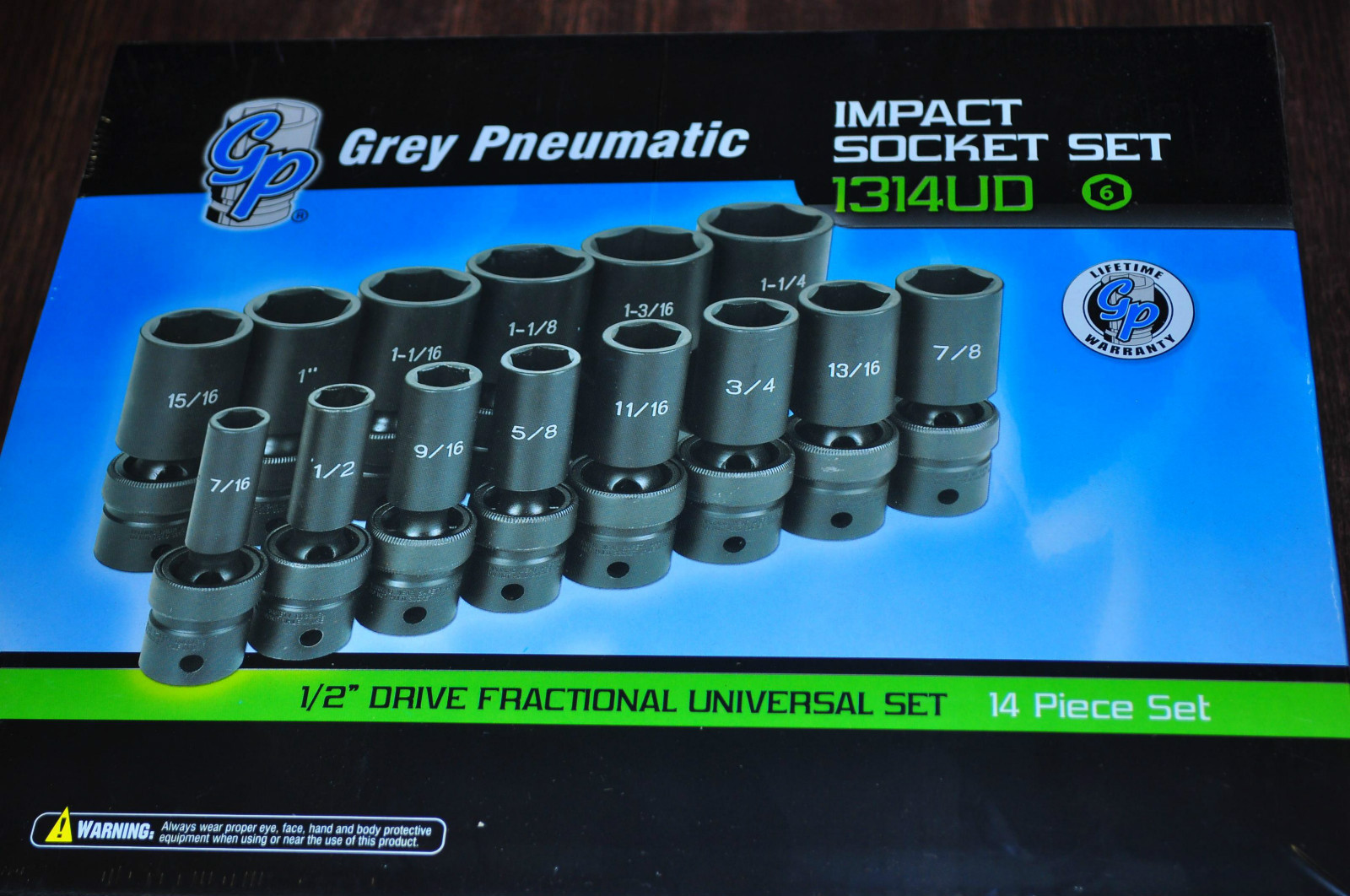 Grey Pneumatic (1314UD) 1/2" Drive 14 Pc. DEEP IMPACT UNIVERSAL SOCKET SAE