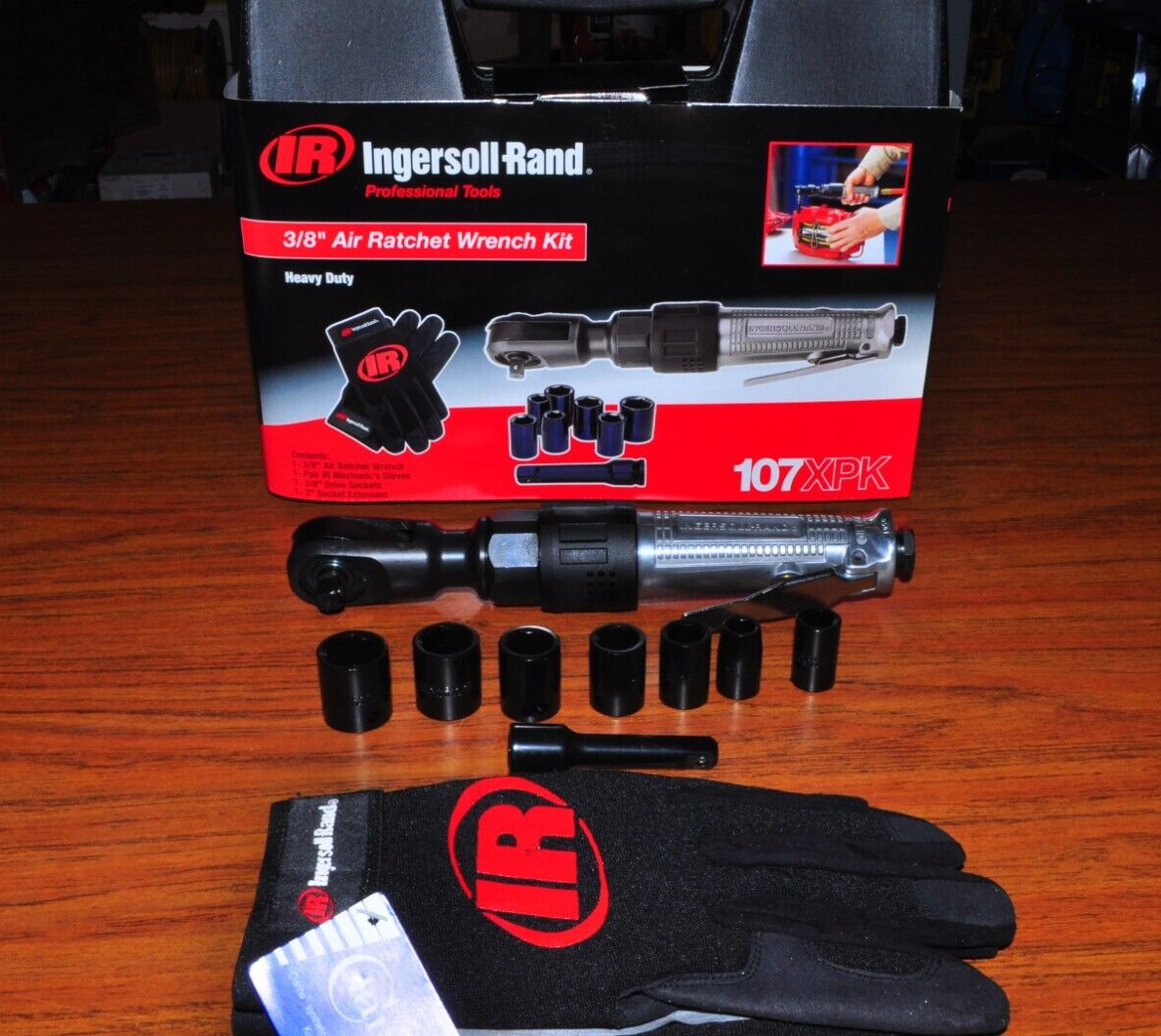 IR 107XPK Ingersoll Rand 3/8"Dr Air Ratchet+Gloves+Socket+Ex-Bar Made In Japen