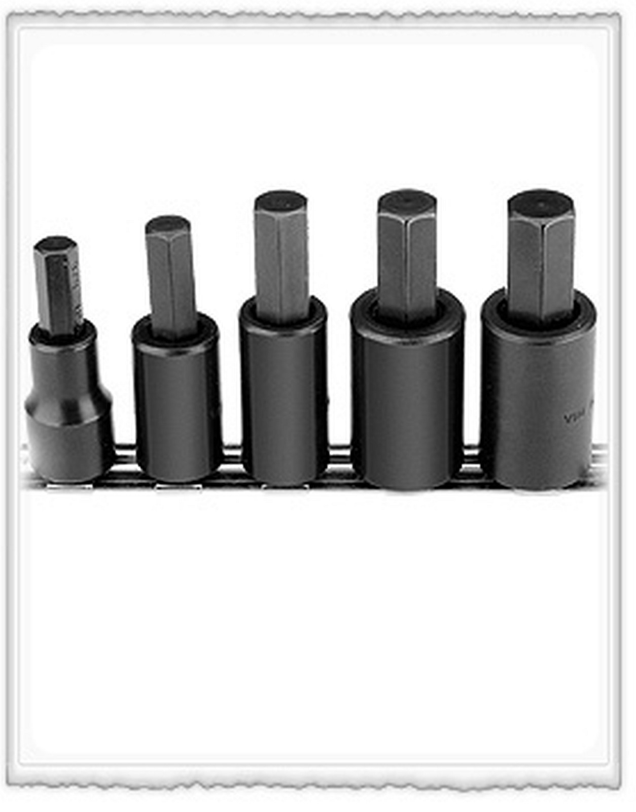 Inch Hex Bit Driver 5 Pc 3/8", 7/16", 1/2", 9/16" & 5/8" hex bits in 1/2" Dr USA