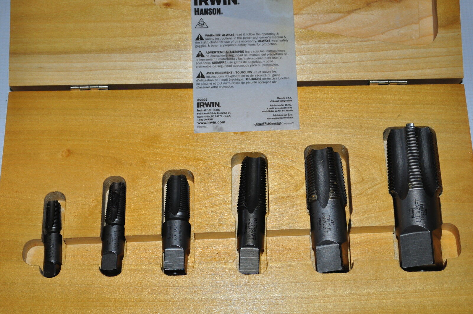 Set 6 Pc Npt Threads Wooden Case Hcs Taper Pipe Tap Set by Hanson 