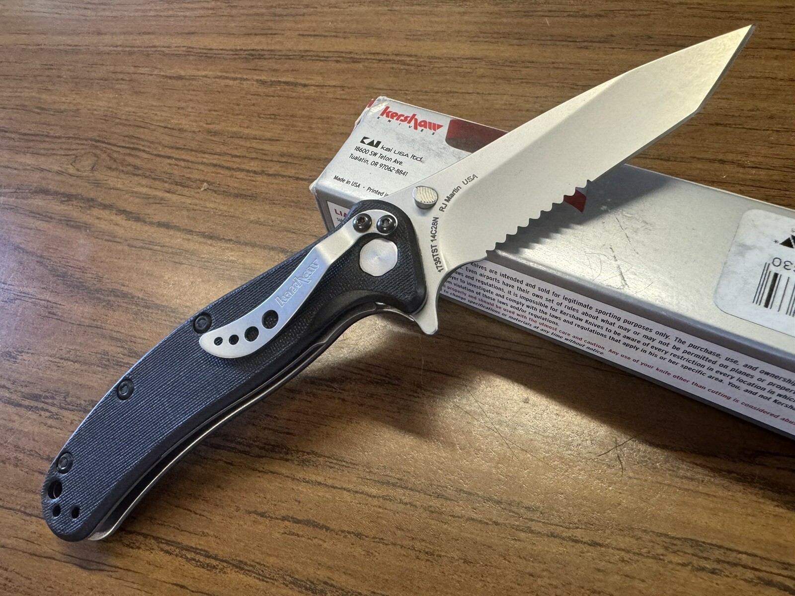 Kershaw ZING Knife 1735TST  RJ Martin design Tanto Serrated Blade USA