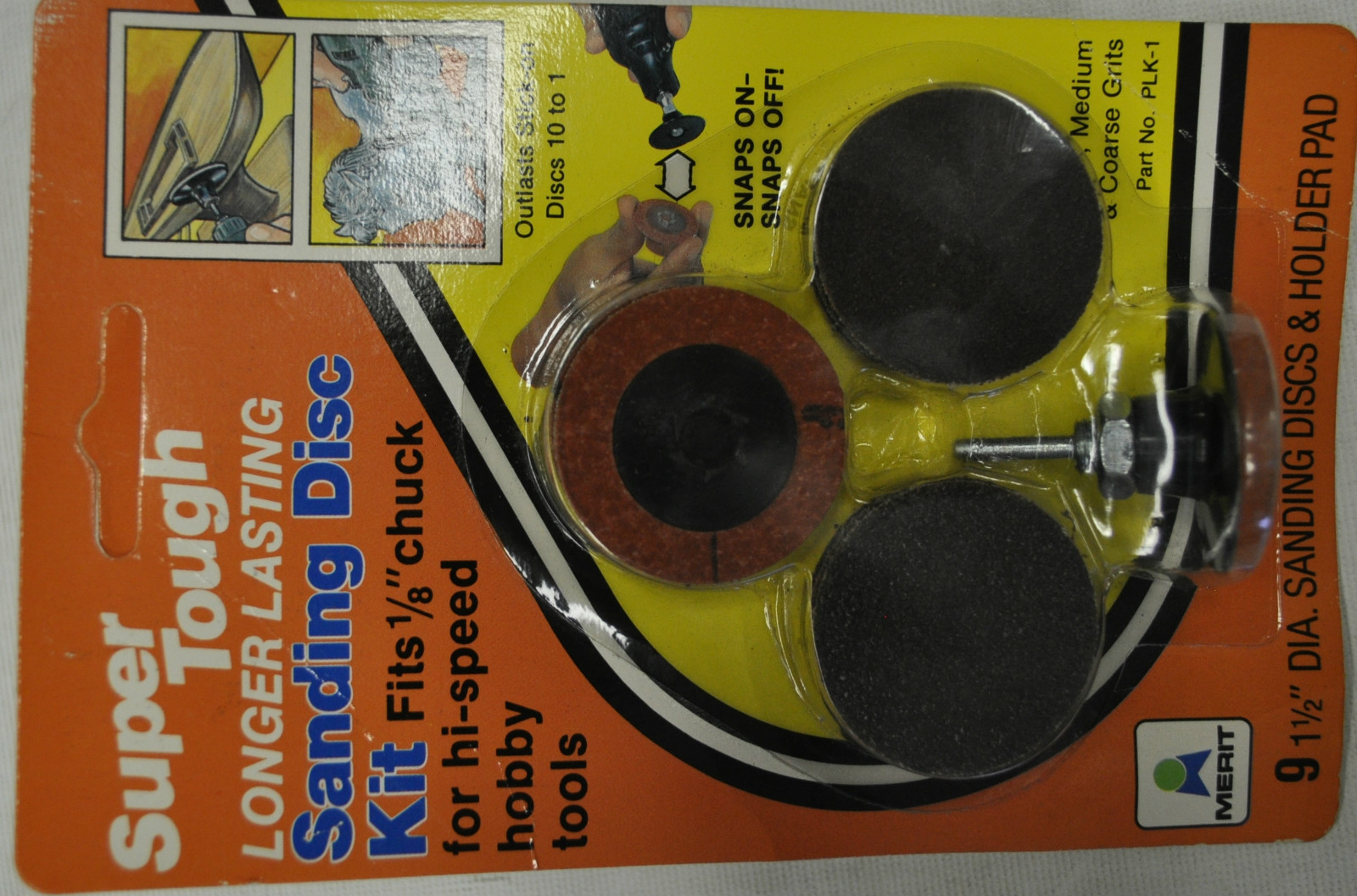 Merit Super tough Sanding Disc kit Incl 9 Disc ,Holder 1/8"shank PLK-1