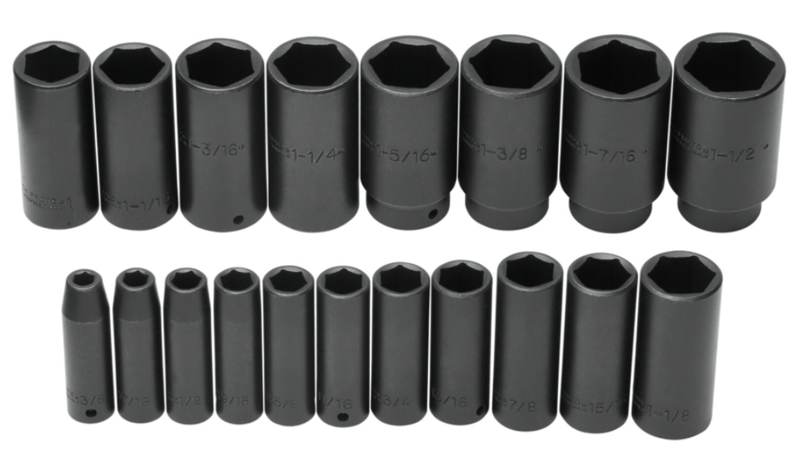 PROTO® 1/2" DR 19 PIECE DEEP IMPACT SOCKET SET - 6 POINT 3/8" to 1-1/2"  J74116