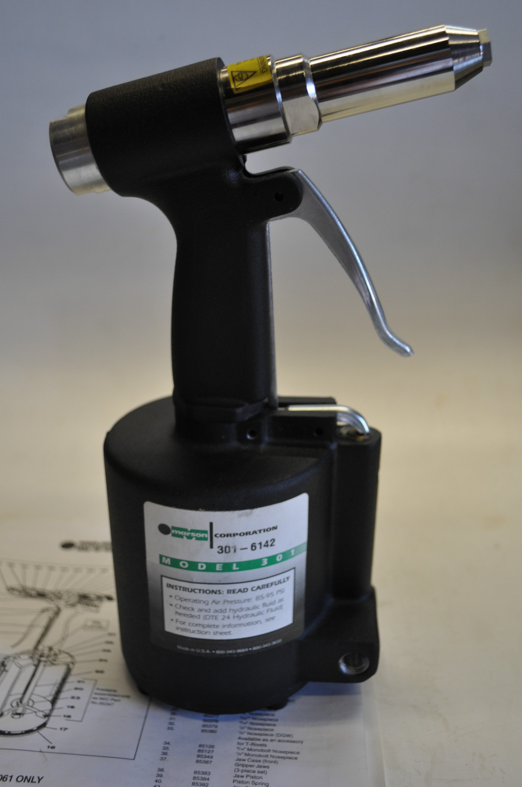 RIVETER MARSON 39060 AIR PNEUMATIC 1/4" HYDRAULIC  RIVETER MADE IN USA