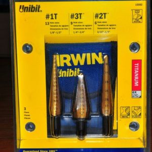 UNIBIT STEP DRILL TITANIUM 3 PCS SET 1T,2T,3T IRWIN 15502 MADE IN USA