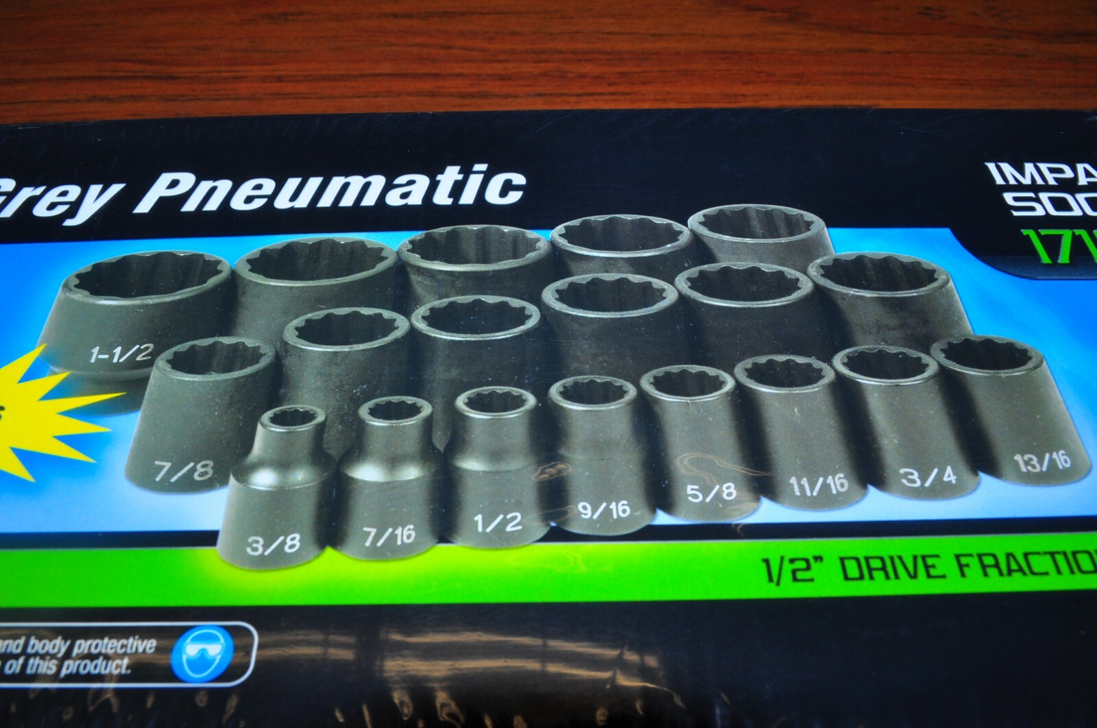 19 PC 1/2" DR 12 PT STANDARD LENGTH FRACTIONAL SET 3/8" thru 1-1/2" Grey 1719
