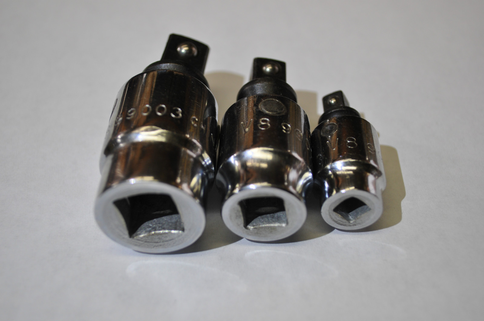 3 PCS UNIVERSAL JOINT SOCKET ADAPTER 1/4", 3/8" & 1/2" DR V8 9903
