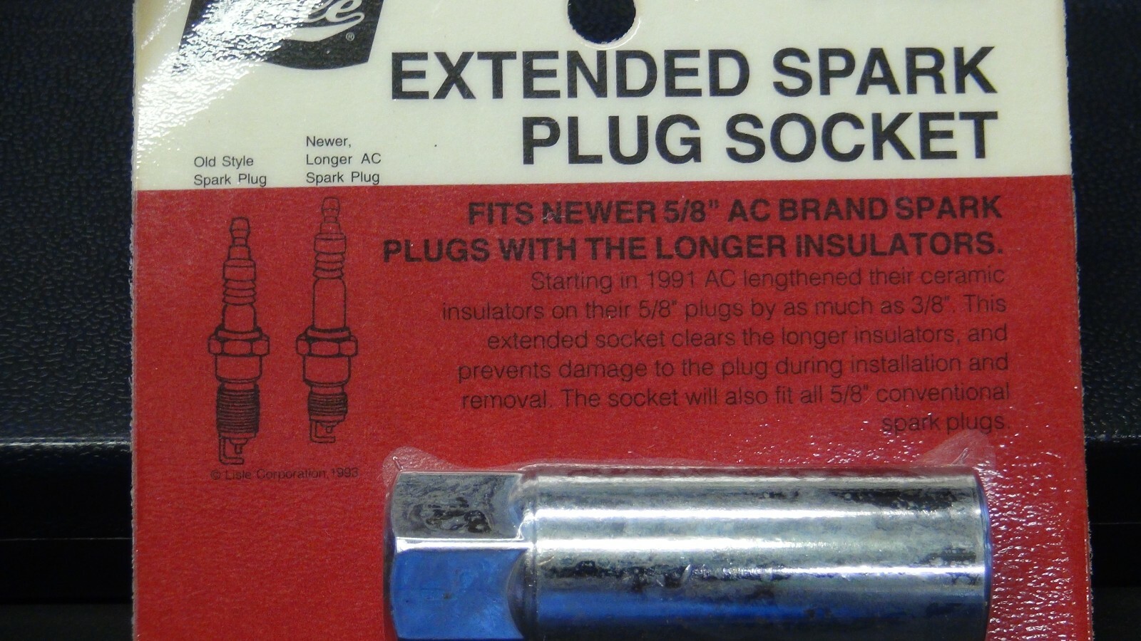 Extended Spark Plug Socket 5/8" Hex 3/8" Dr Lisle 51400 AC lengthened