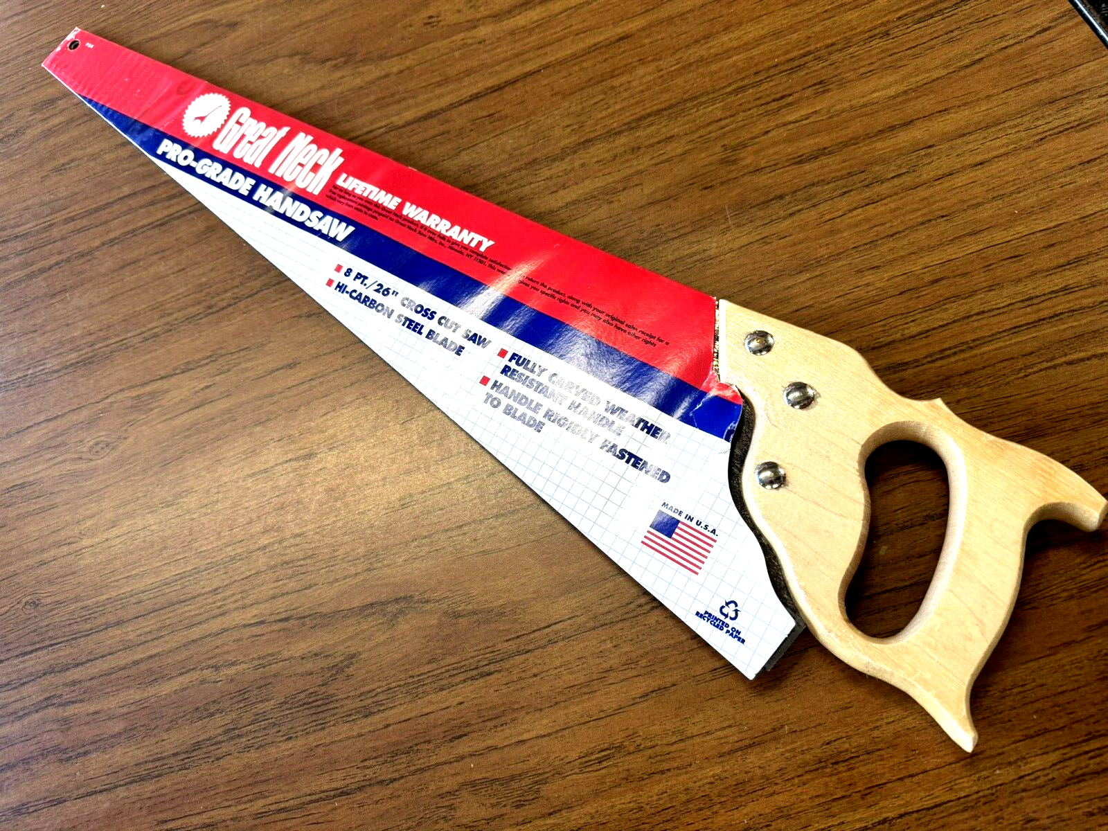 Great Neck P26 CROSS CUT SAW 8PT/26" INCHES SOLID WOOD HANDLE MADE IN USA