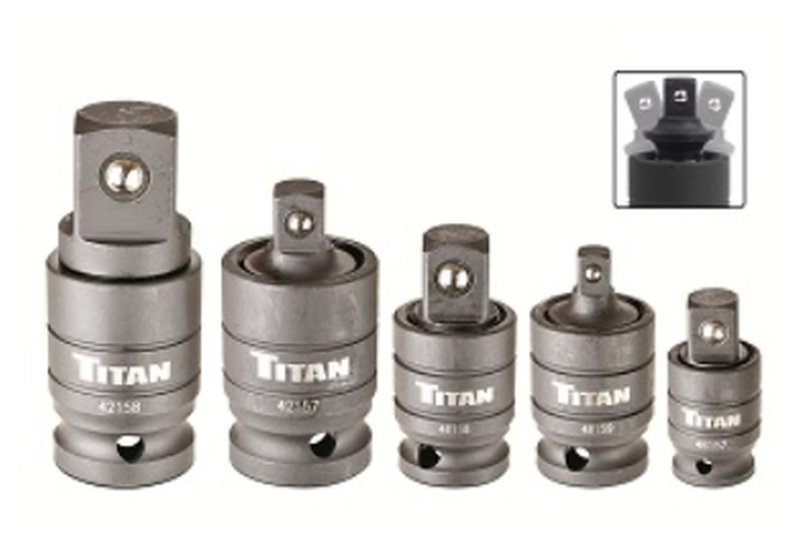 Impact Grade Wobble Adapter Socket Tool Set, 5 Pcs TITAN 16150 1/4,3/8,1/2  3/4
