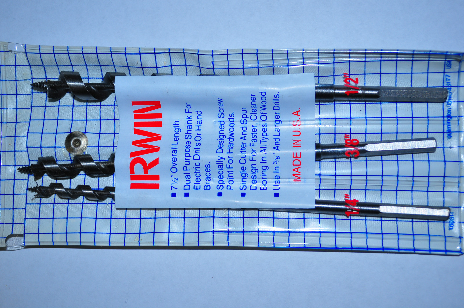 Irwin Industrial Tool 3 Pcs 7.50in Long. Dual Auger Wood Boring Bits1/4,3/8 1/2"