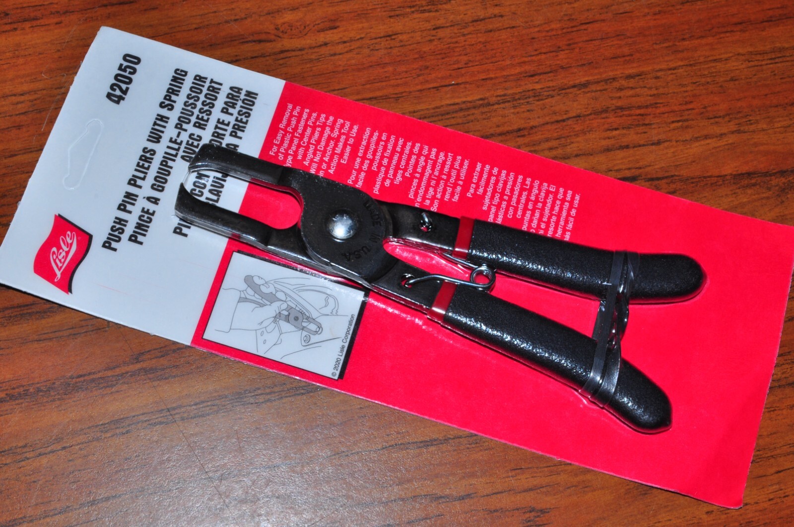 LISLE 42050 PUSH PIN PLIER W/SPRING LOAD ACTION  MADE IN USA