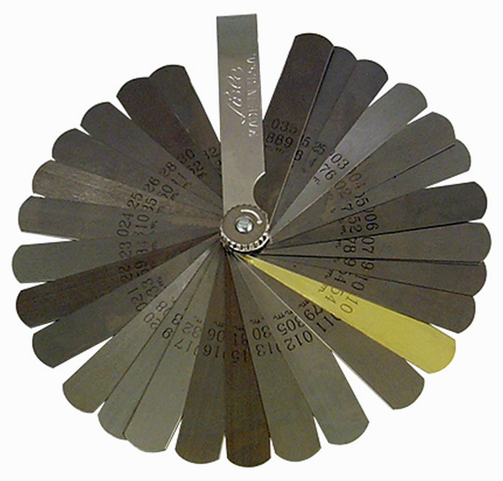 Lisle 68100 Feeler Gauge Deluxe 31 Blades. 1 Brass Blade .010" up