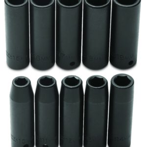 PROTO 1/2" DR 10 PCS METRIC DEEP IMPACT SOCKET SET - 6 PT 10 -19 MM J74212 USA