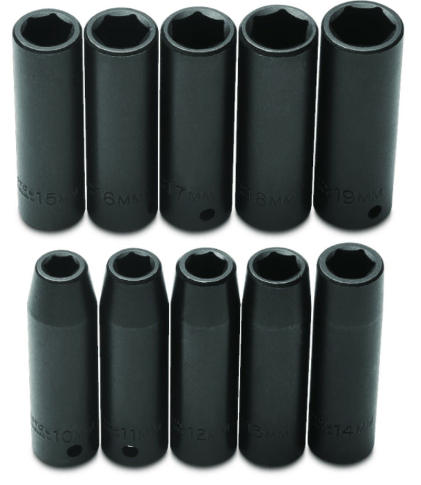 PROTO 1/2" DR 10 PCS METRIC DEEP IMPACT SOCKET SET - 6 PT 10 -19 MM J74212 USA