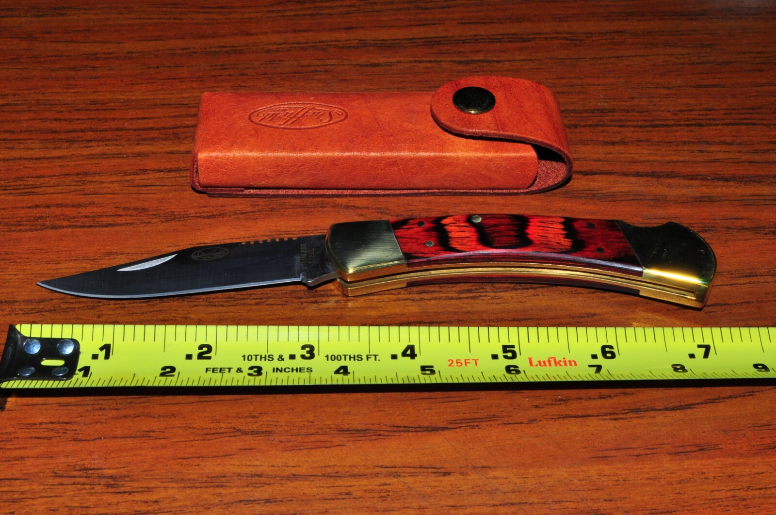 Sheffield Lock Back  Knife 3-1/2" Clip Blade Hardwood Handle Brass Bolster