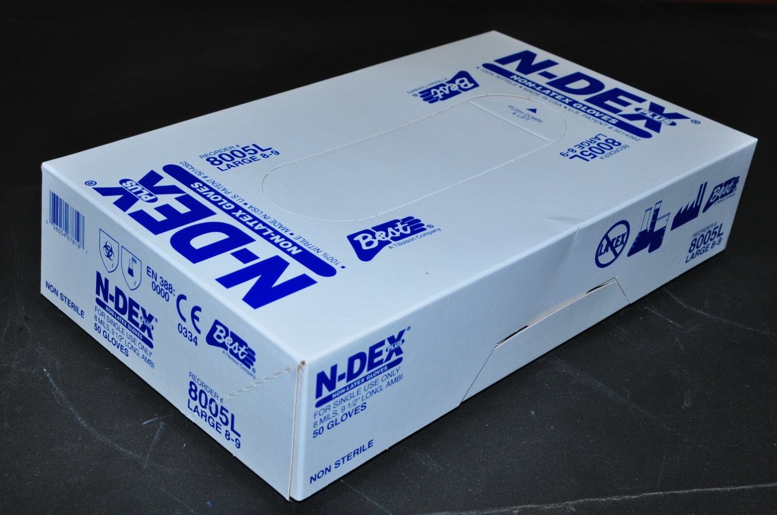 Tillotson True Nitrile Exam Gloves N-DEX Large box 50pcs Best 8005L -8 Mil USA