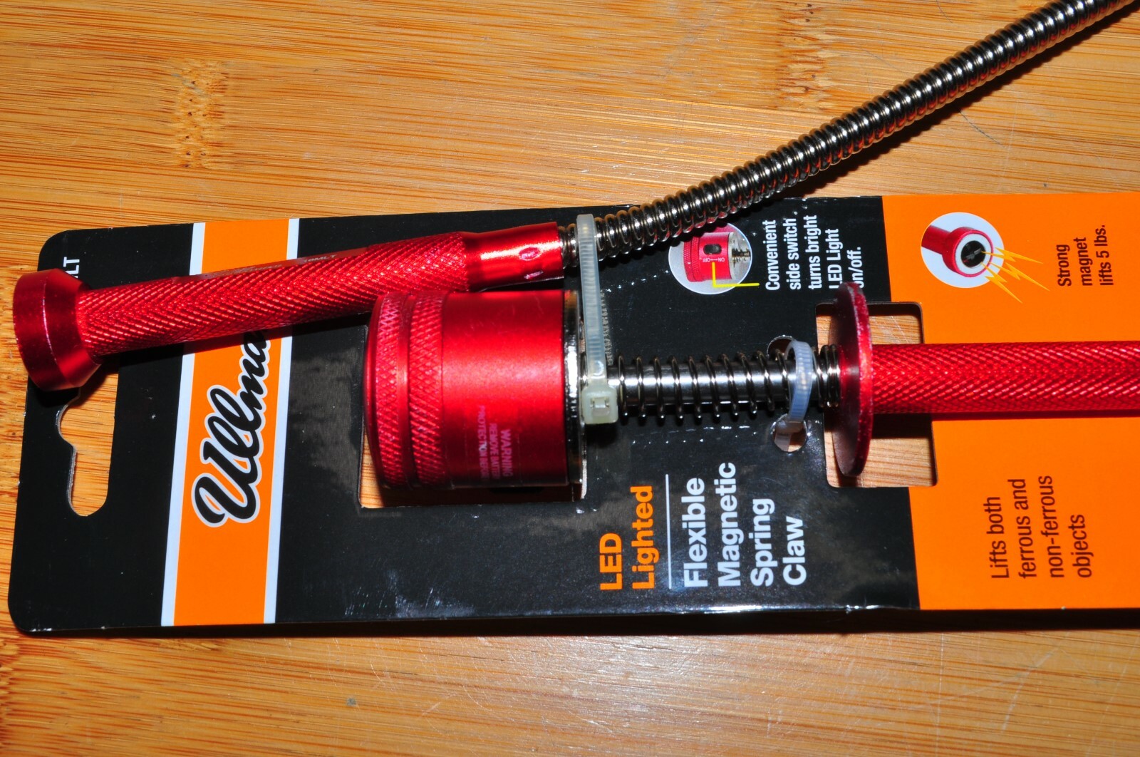Ullman Devices 16MLT Magnetic Pick-Up Tool, Flexible Spring Claw, LED Lighted, 2