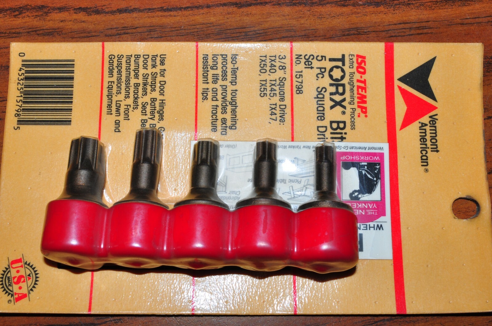 Vermont American 15798 - 5 Pc. Torx Socket Set T-40,T45,T47,T50,T55 Made in USA