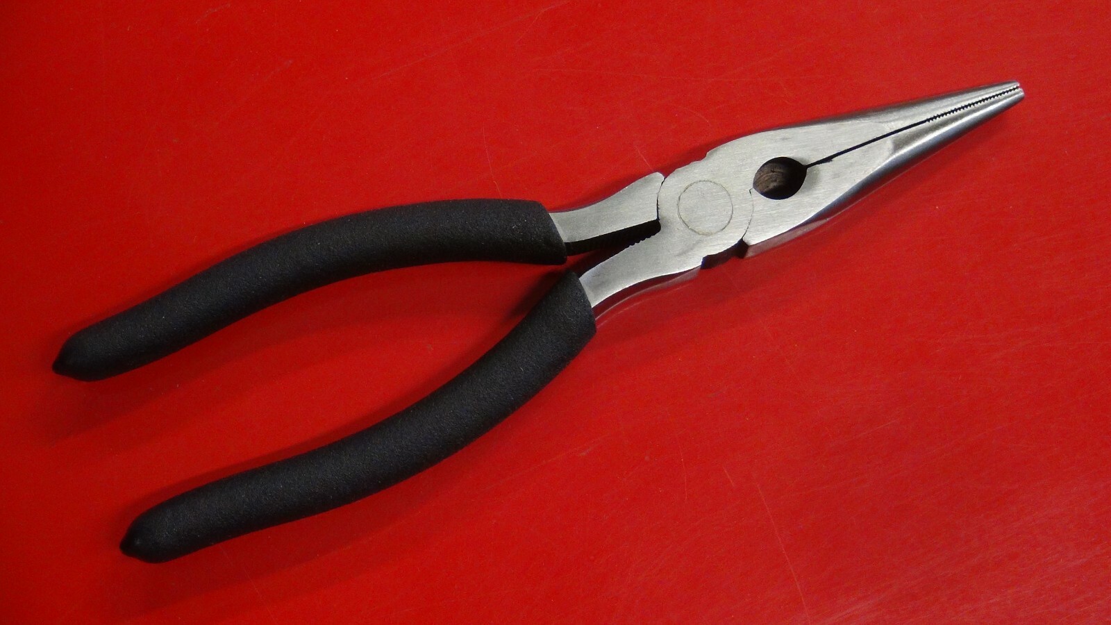 8" Long Nose Plier with side cutter and serrated Grip end
