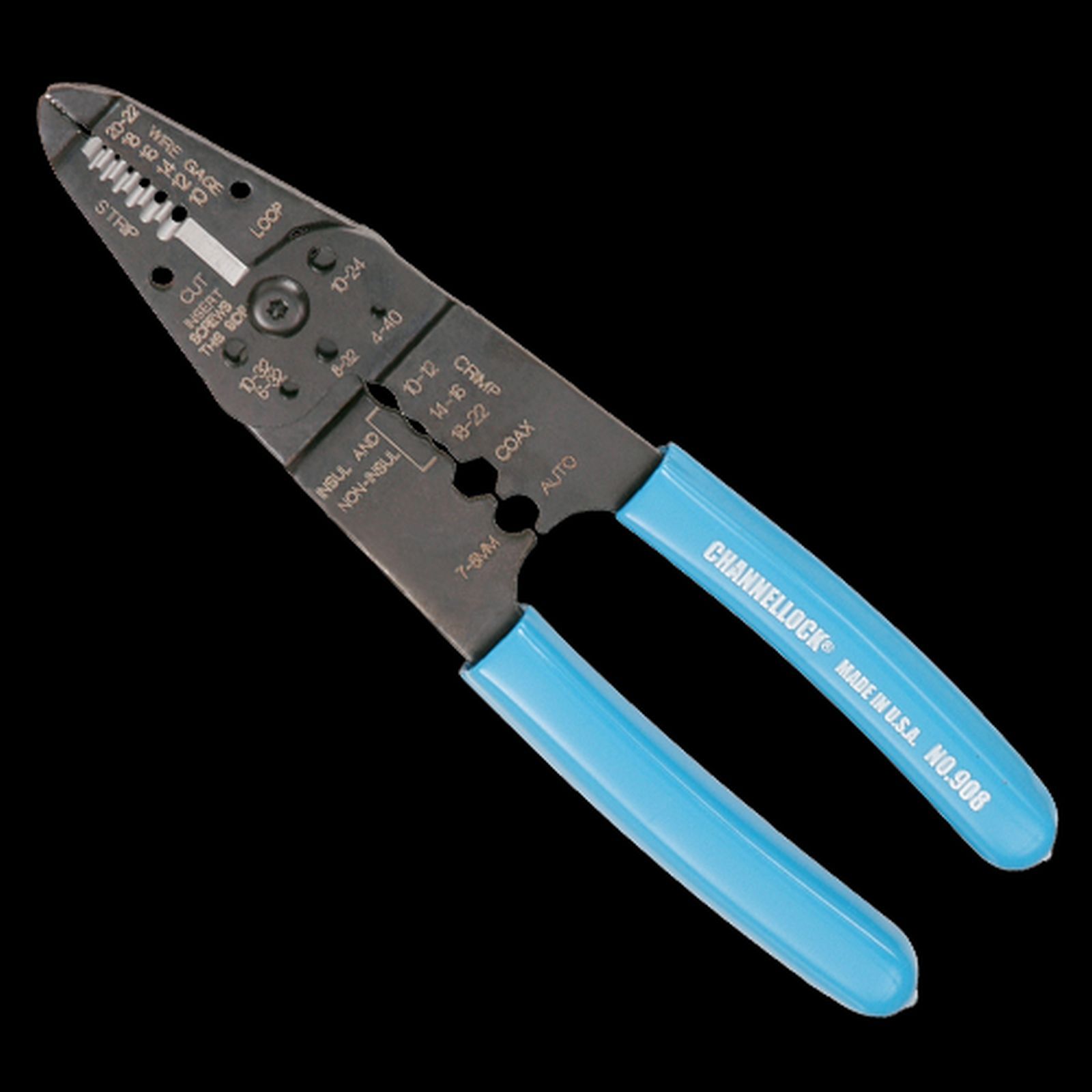 CHANNELLOCK 908 8-1/4 IN WIRE STRIPPER ,CUTTER, CRIMPER TOOL MADE IN USA