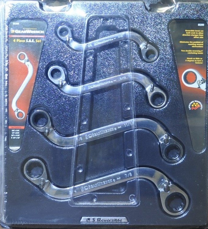 Danaher 85399 S-Shape SAE Reversible Double Box Ratcheting Wrench 4Pc 3/8"-7/8