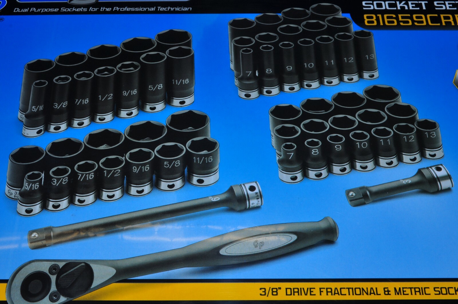 Fraction SAE & Metric.Deep&Shallow 59 Pcs Duo-Socket Set 3/8 Drive Grey 81659CRD