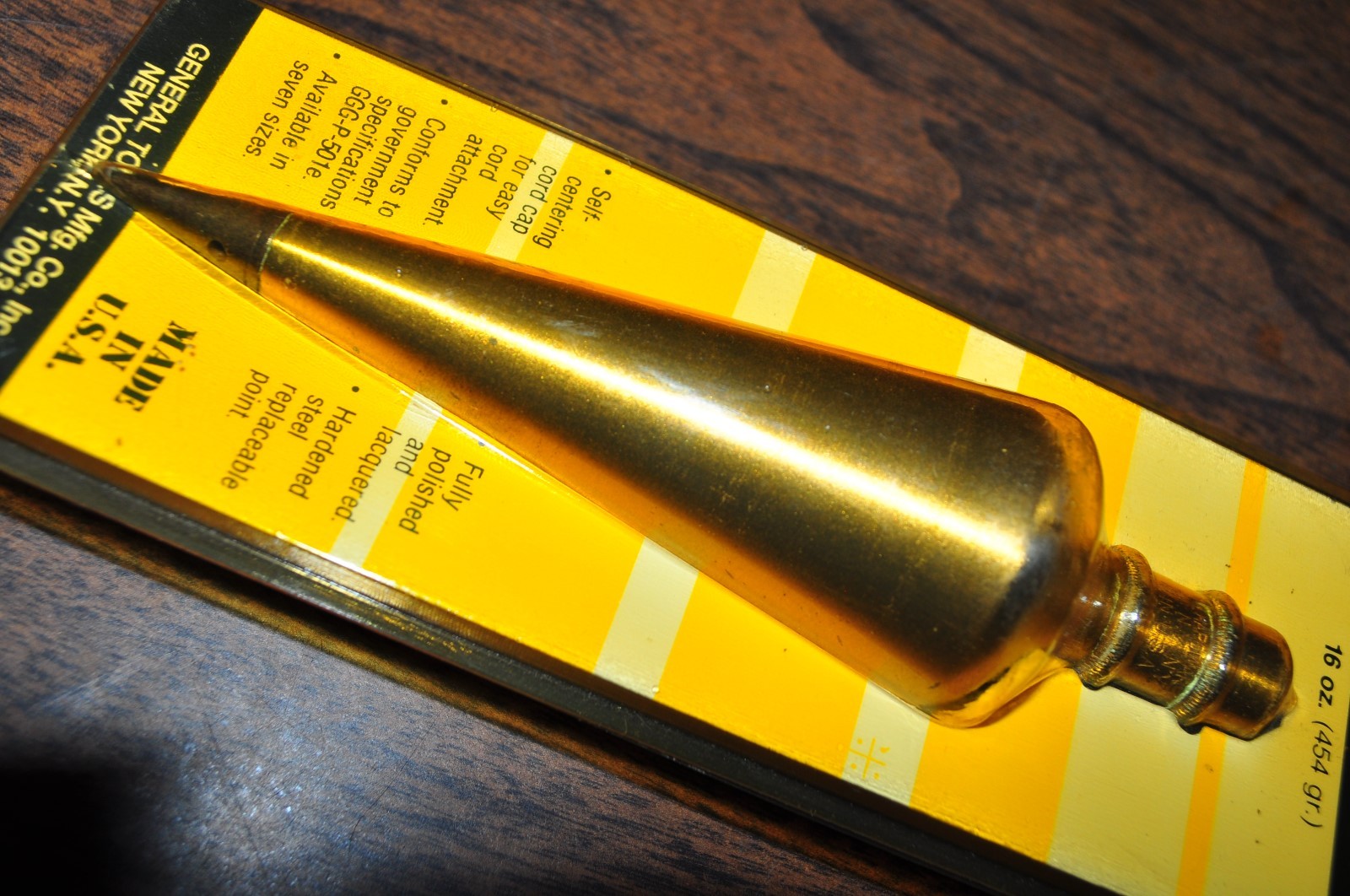 General 16 oz Solid Brass/Tapered Plumb Bob Made in USA #800-16