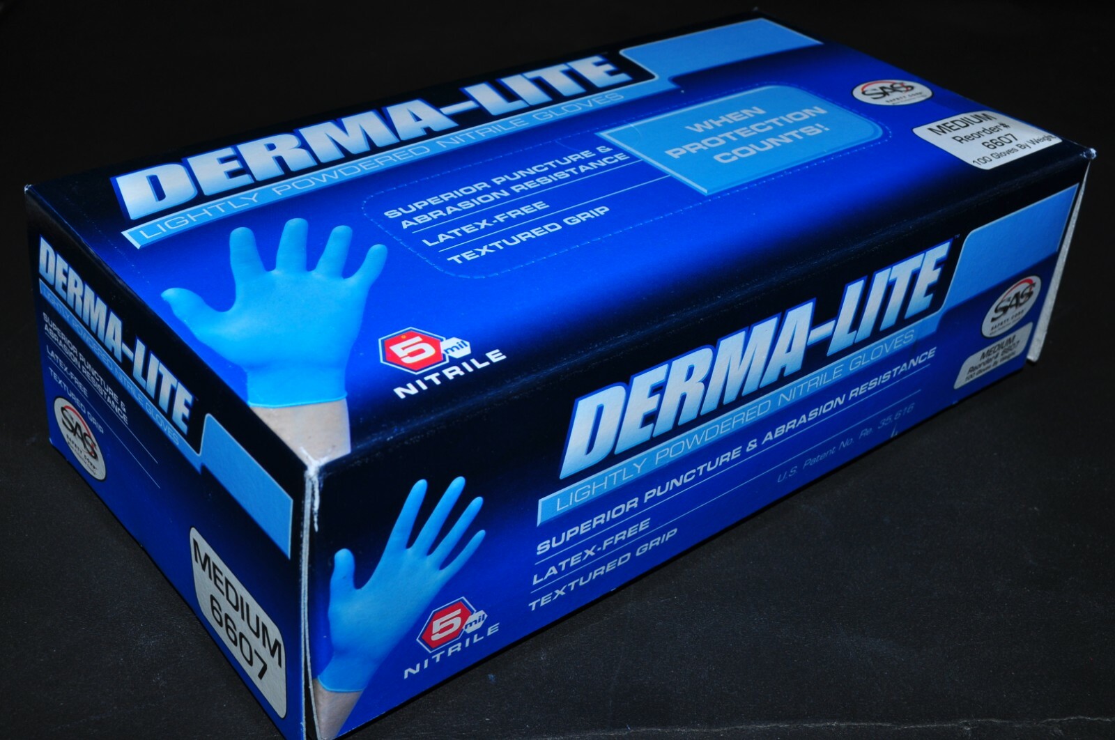 Gloves Derma-Lite Lightly Powdered  Exam Grade Nitrile M 100 pk 5 Mil SAS 6607