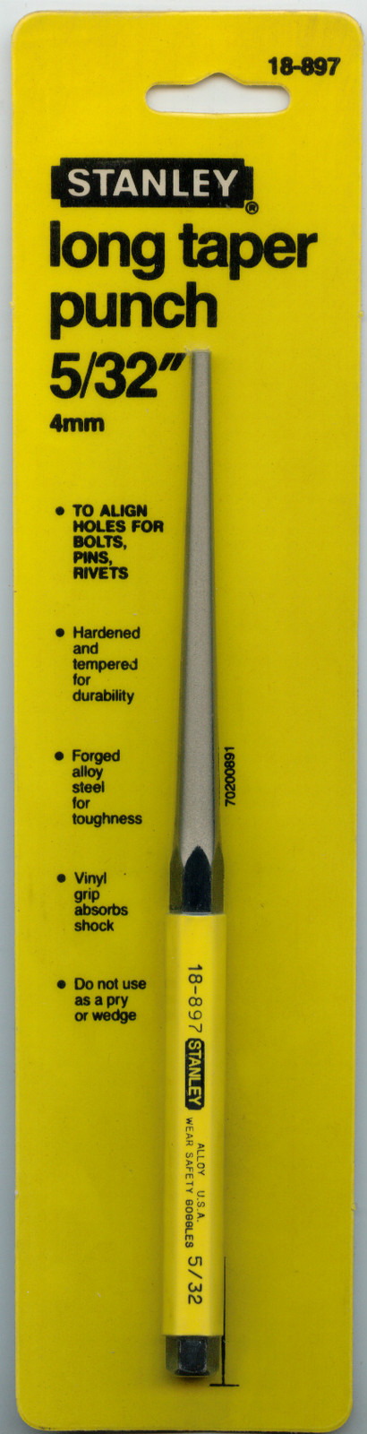 LONG TAPER PUNCH 4 MM 5/32"  8" LONG 7/16" HEX STANLEY 18-897 MADE IN USA